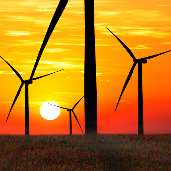 Wind turbines at sunset