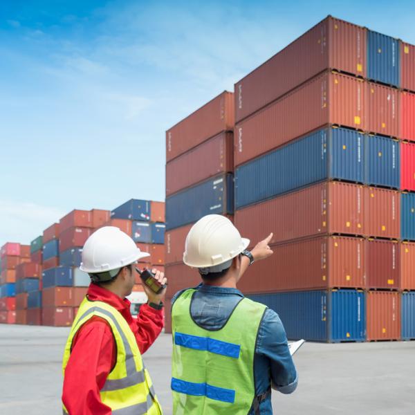 Shipping containers at a port