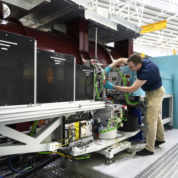 A scientist working on the Spatz instrument