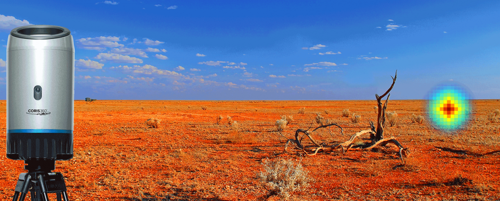 CORIS360 overlay on outback background with imagery showing detection of radioactive source 